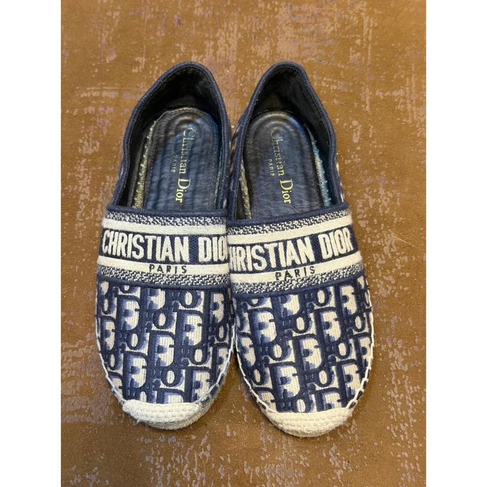 Christian Dior Granville Espadrilles Navy Blue Oblique Monogram Flats CL 1119 38